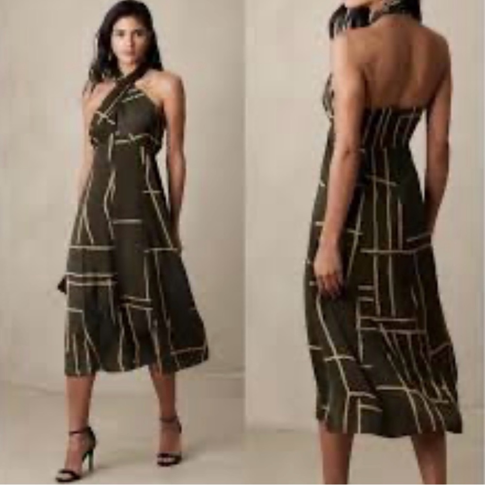 Banana Republic Geometric Olive Backless Dress